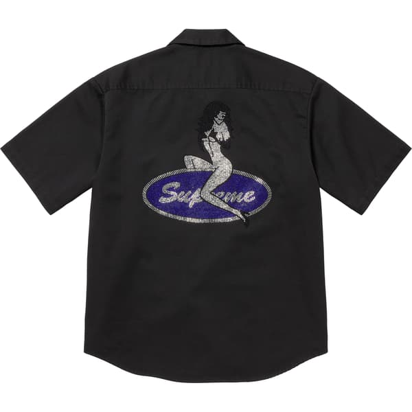 Supreme Rhinestone Pin Up S/S Work Shirt - Black (front)