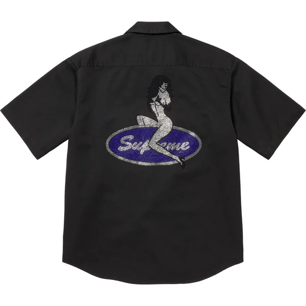 Supreme Rhinestone Pin Up S/S Work Shirt - Black (front)