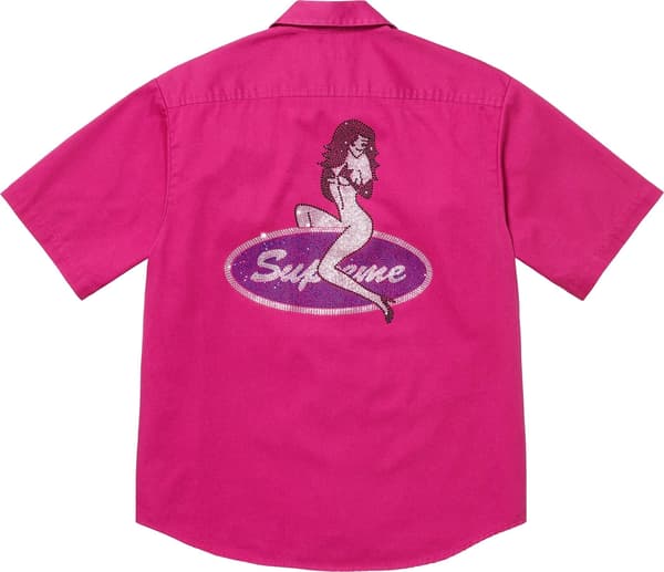 Supreme Rhinestone Pin Up S/S Work Shirt - Fuchsia (front)