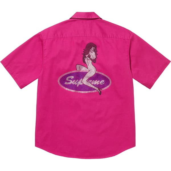Supreme Rhinestone Pin Up S/S Work Shirt - Fuchsia (front)