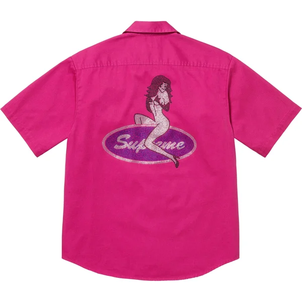 Supreme Rhinestone Pin Up S/S Work Shirt - Fuchsia (front)