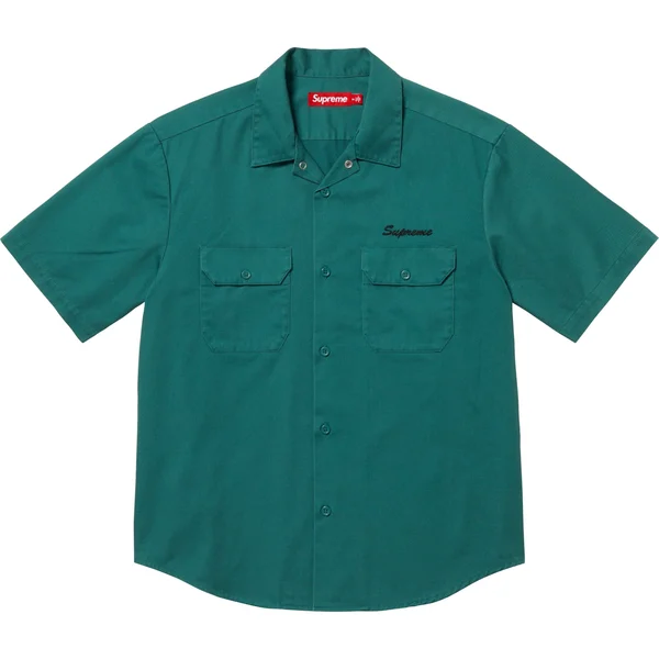Supreme Rhinestone Pin Up S/S Work Shirt - Work Green (front)