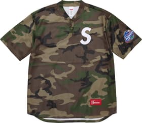 Supreme S Logo Baseball Henley Woodland Camo