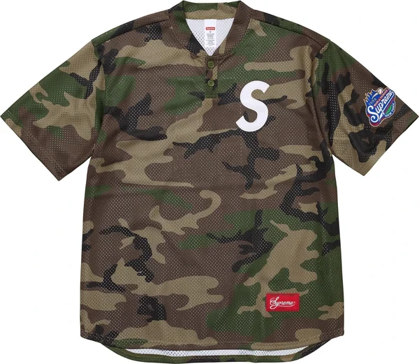Supreme S Logo Baseball Henley - Woodland Camo (front)
