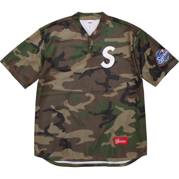 Supreme S Logo Baseball Henley - Woodland Camo (front)