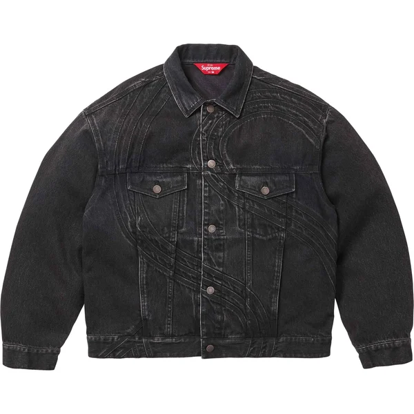 Supreme S Logo Denim Trucker Jacket - Washed Black (front)