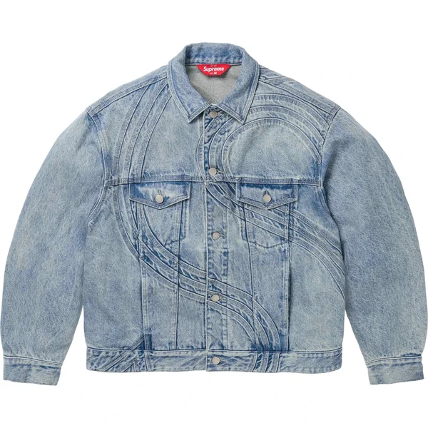Supreme S Logo Denim Trucker Jacket - Washed Blue (front)