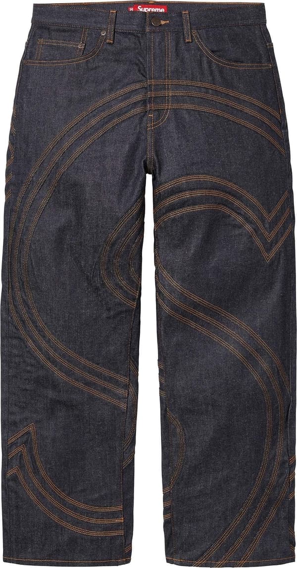 Supreme S Logo Rigid Baggy Jean - Rigid Indigo (front)