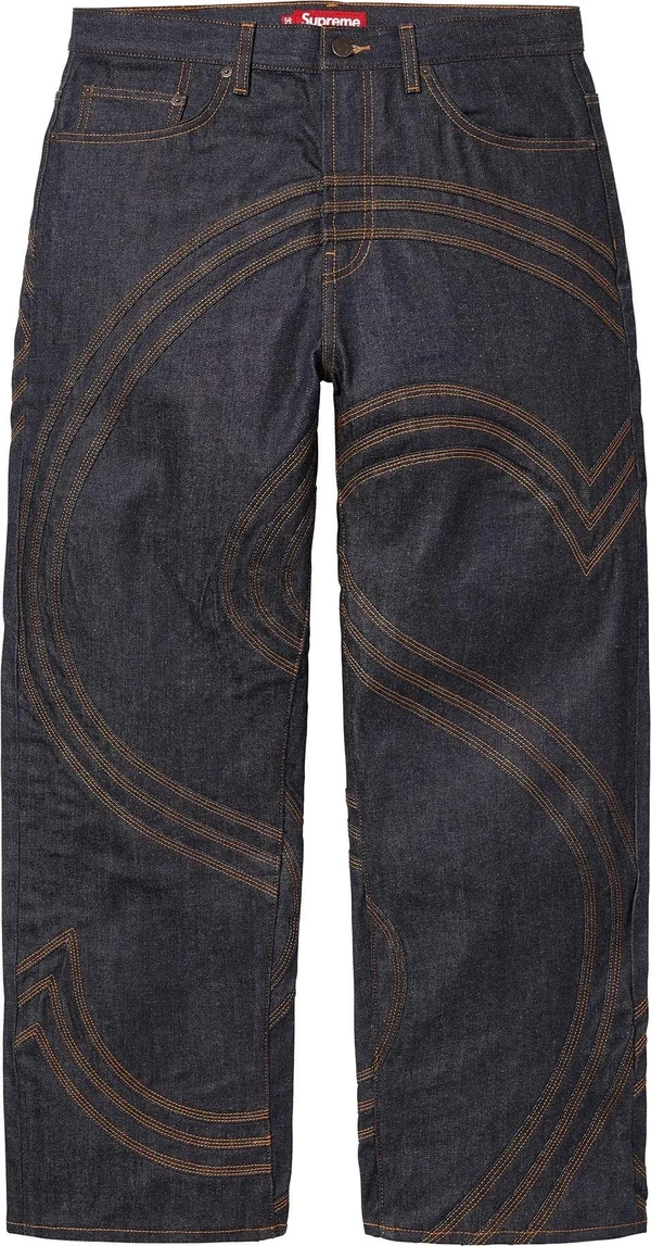 Supreme S Logo Rigid Baggy Jean - Rigid Indigo (front)