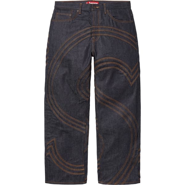 Supreme S Logo Rigid Baggy Jean - Rigid Indigo (front)