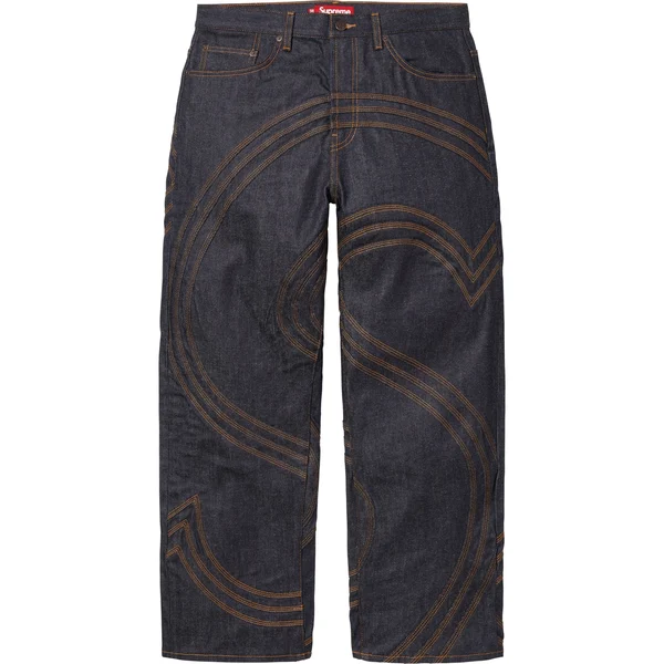 Supreme S Logo Rigid Baggy Jean - Rigid Indigo (front)