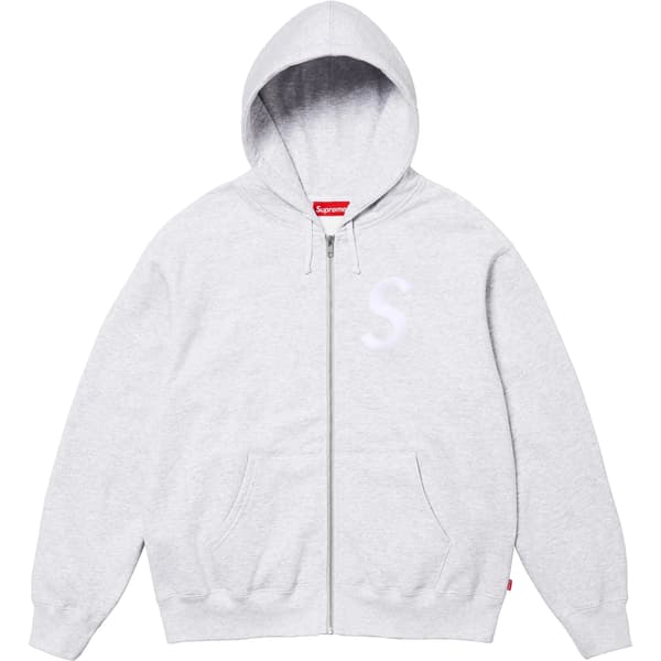 Supreme S Logo Zip Up Hooded Sweatshirt - Ash Grey (front)