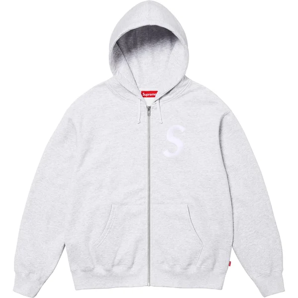 Supreme S Logo Zip Up Hooded Sweatshirt - Ash Grey (front)