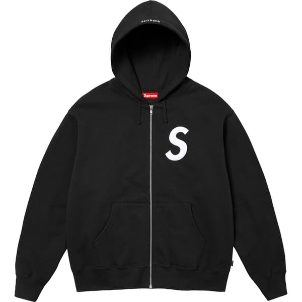 Supreme S Logo Zip Up Hooded Sweatshirt - Black (front)