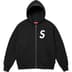 Supreme S Logo Zip Up Hooded Sweatshirt - Black (front)