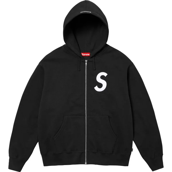 Supreme S Logo Zip Up Hooded Sweatshirt - Black (front)