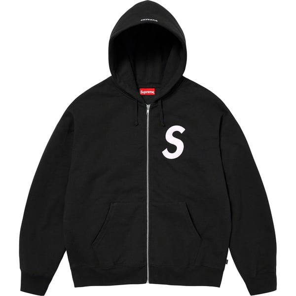 Supreme S Logo Zip Up Hooded Sweatshirt - Black (front)