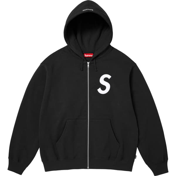 Supreme S Logo Zip Up Hooded Sweatshirt - Black (front)