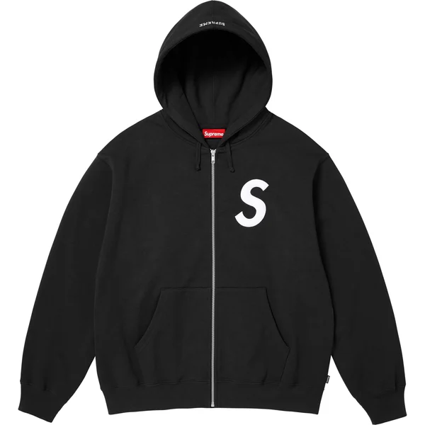Supreme S Logo Zip Up Hooded Sweatshirt - Black (front)