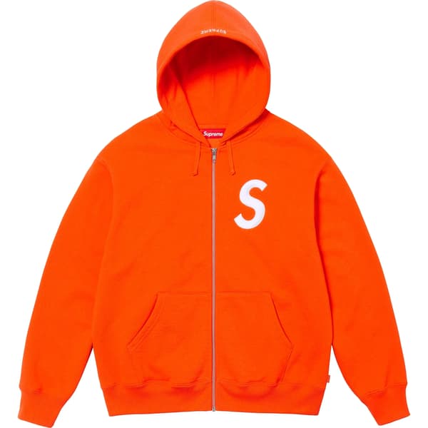 Supreme S Logo Zip Up Hooded Sweatshirt - Bright Orange (front)
