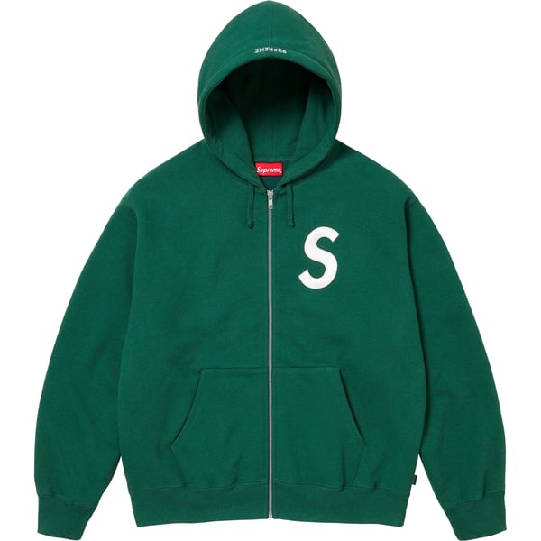 Supreme S Logo Zip Up Hooded Sweatshirt - Dark Green (front)