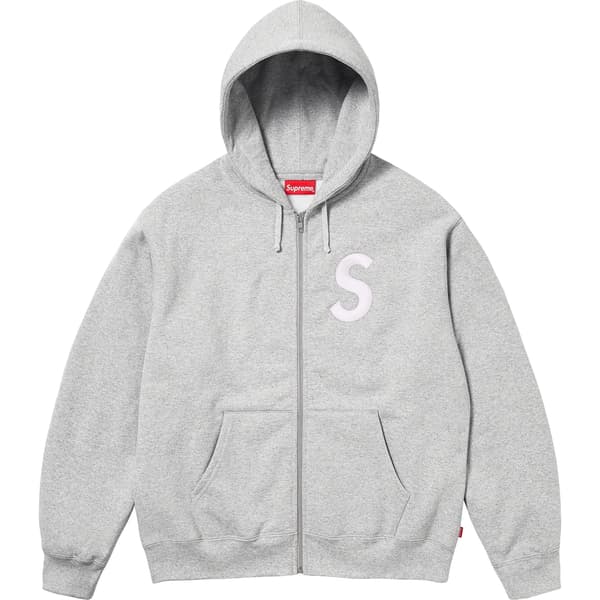Supreme S Logo Zip Up Hooded Sweatshirt - Heather Grey (front)