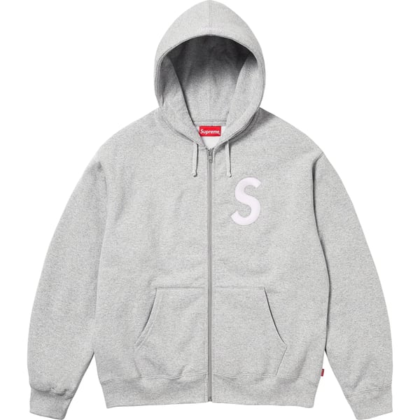 Supreme S Logo Zip Up Hooded Sweatshirt - Heather Grey (front)