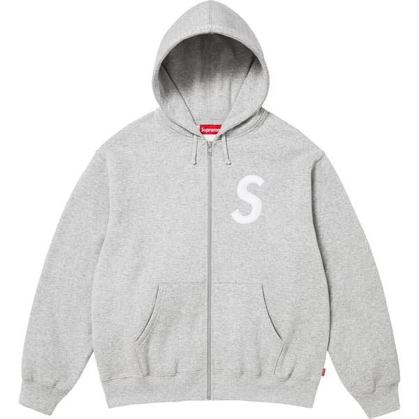 Supreme S Logo Zip Up Hooded Sweatshirt - Heather Grey (front)