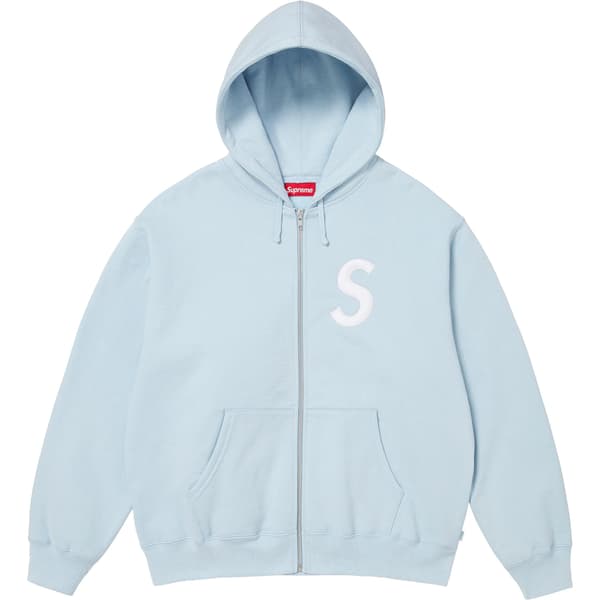 Supreme S Logo Zip Up Hooded Sweatshirt - Light Blue (front)