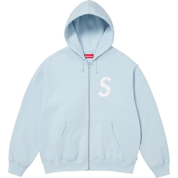 Supreme S Logo Zip Up Hooded Sweatshirt - Light Blue (front)