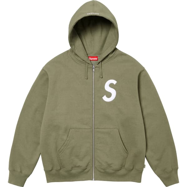 Supreme S Logo Zip Up Hooded Sweatshirt - Light Olive (front)
