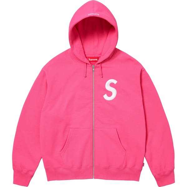 Supreme S Logo Zip Up Hooded Sweatshirt - Magenta (front)