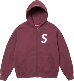 Supreme S Logo Zip Up Hooded Sweatshirt Maroon
