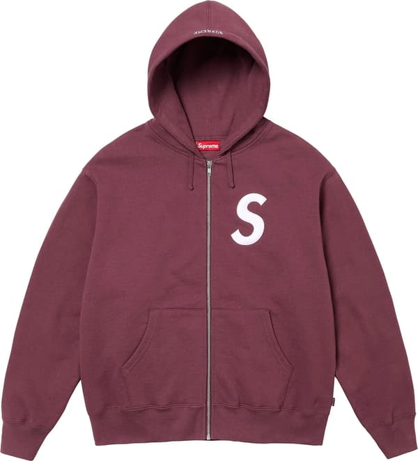 Supreme S Logo Zip Up Hooded Sweatshirt - Maroon (front)