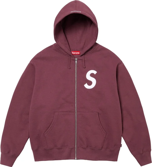 Supreme S Logo Zip Up Hooded Sweatshirt - Maroon (front)