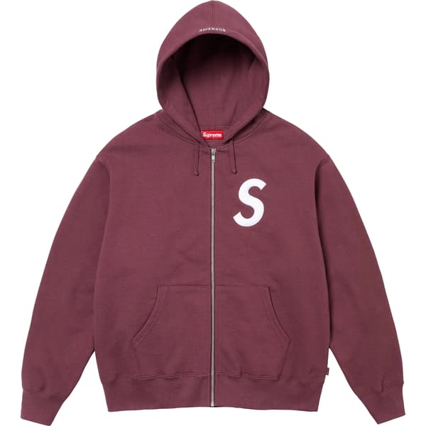 Supreme S Logo Zip Up Hooded Sweatshirt - Maroon (front)