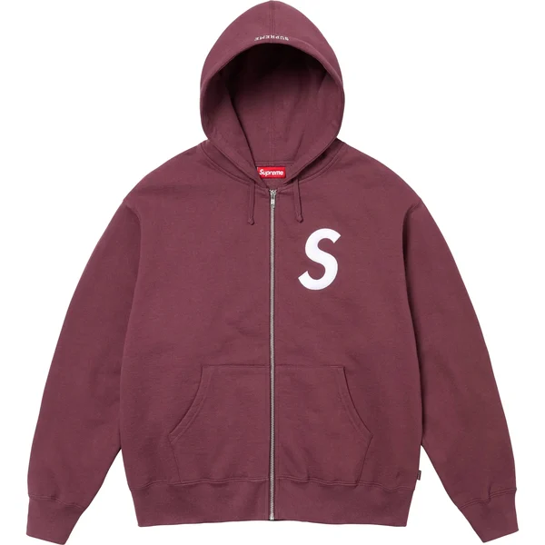 Supreme S Logo Zip Up Hooded Sweatshirt - Maroon (front)