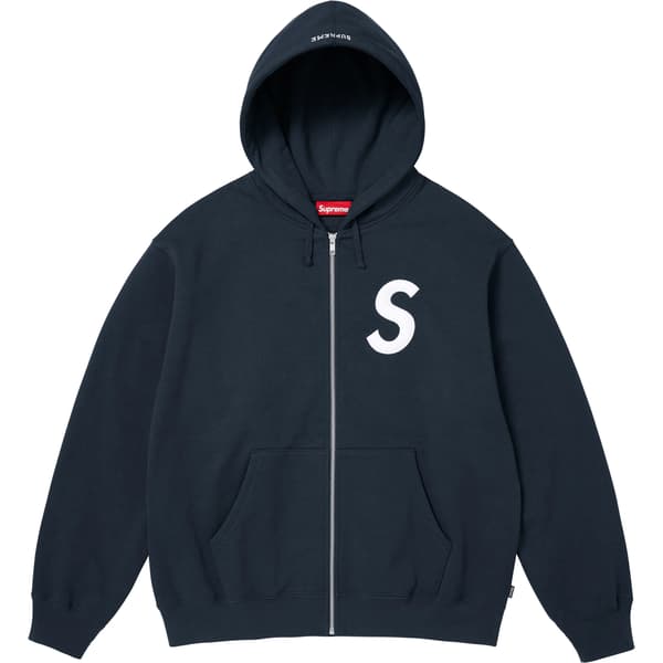 Supreme S Logo Zip Up Hooded Sweatshirt - Navy (front)