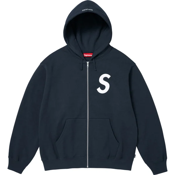Supreme S Logo Zip Up Hooded Sweatshirt - Navy (front)