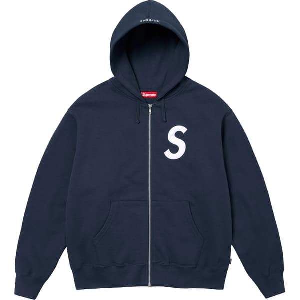 Supreme S Logo Zip Up Hooded Sweatshirt - Navy (front)