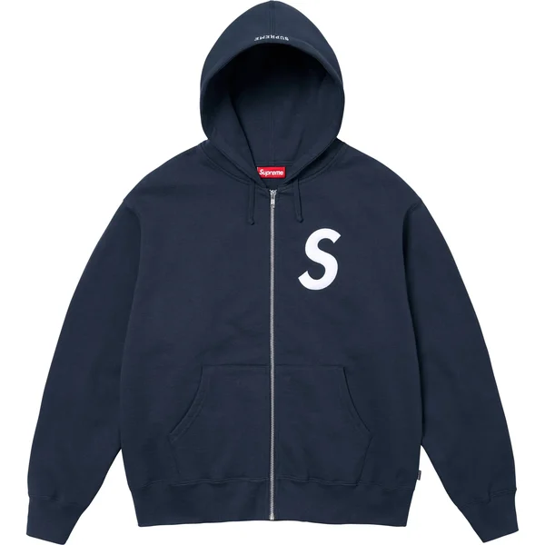 Supreme S Logo Zip Up Hooded Sweatshirt - Navy (front)