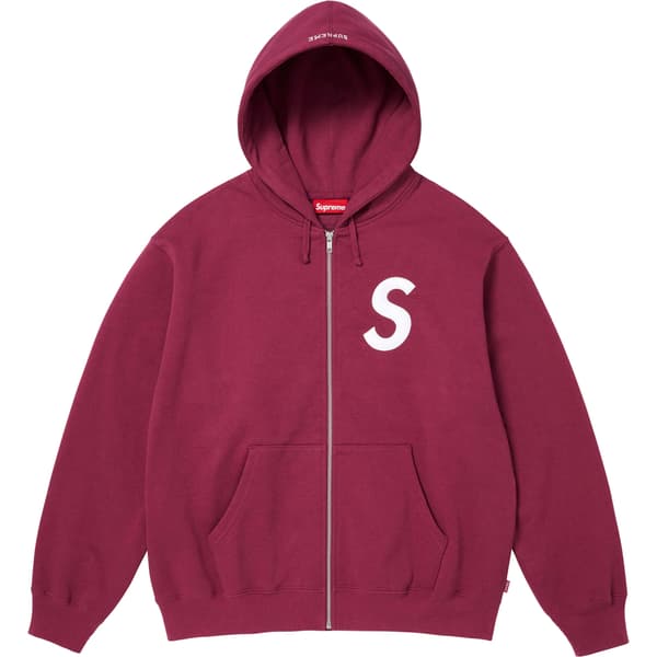 Supreme S Logo Zip Up Hooded Sweatshirt - Raspberry (front)