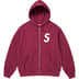 Supreme S Logo Zip Up Hooded Sweatshirt - Raspberry (front)