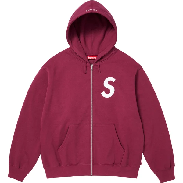 Supreme S Logo Zip Up Hooded Sweatshirt - Raspberry (front)