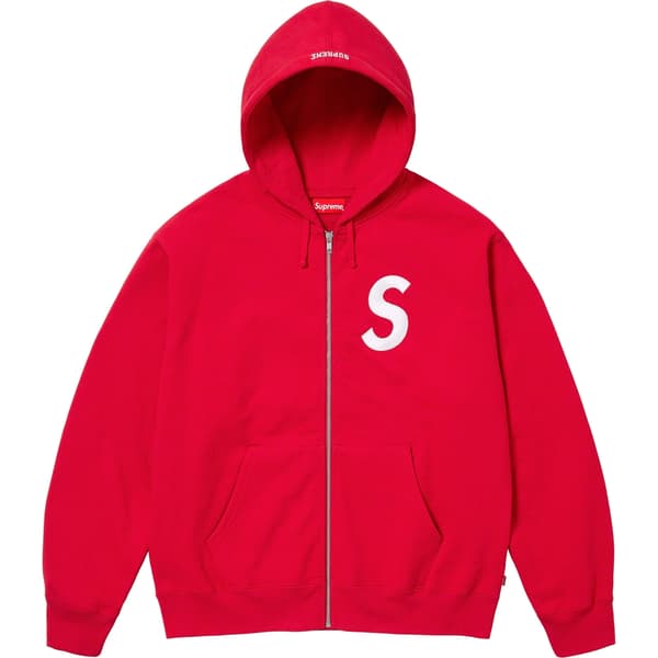 Supreme S Logo Zip Up Hooded Sweatshirt - Red (front)