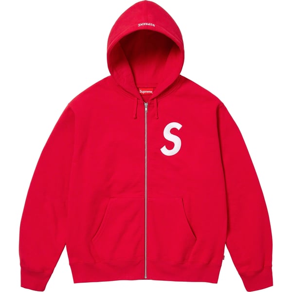 Supreme S Logo Zip Up Hooded Sweatshirt - Red (front)
