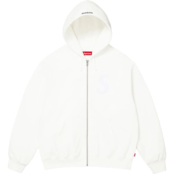 Supreme S Logo Zip Up Hooded Sweatshirt - White (front)