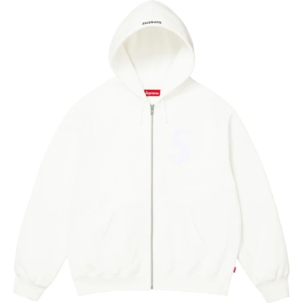 Supreme S Logo Zip Up Hooded Sweatshirt - White (front)