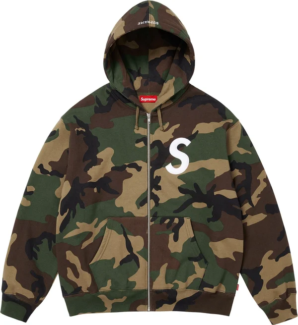 Supreme S Logo Zip Up Hooded Sweatshirt - Woodland Camo (front)