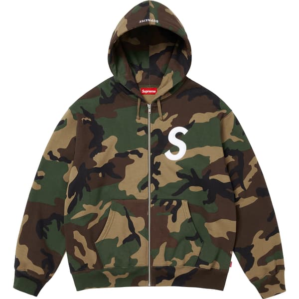 Supreme S Logo Zip Up Hooded Sweatshirt - Woodland Camo (front)